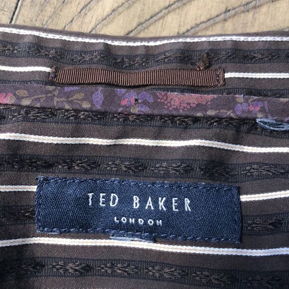 Ted Baker Classic 💯 % Cotton Brown and White Striped Shirt. See measurements. - Picture 9 of 12